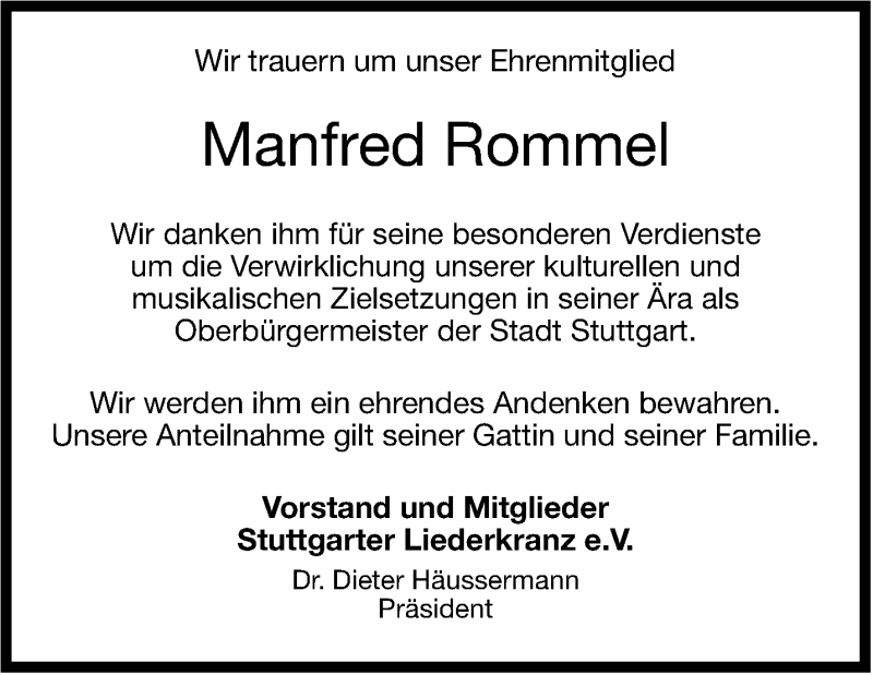  Traueranzeige für Manfred Rommel vom 09.11.2013 aus Stuttgarter Zeitung / Stuttgarter Nachrichten