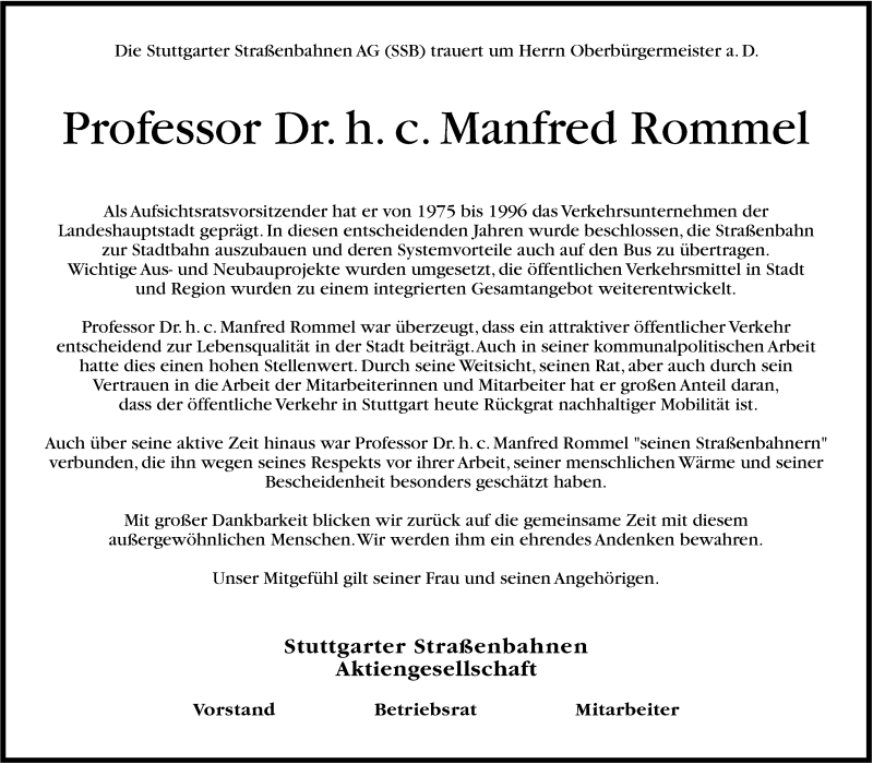  Traueranzeige für Manfred Rommel vom 12.11.2013 aus Stuttgarter Zeitung / Stuttgarter Nachrichten
