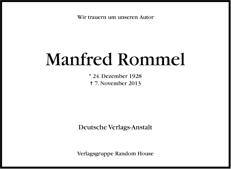  Traueranzeige für Manfred Rommel vom 14.11.2013 aus Stuttgarter Zeitung / Stuttgarter Nachrichten
