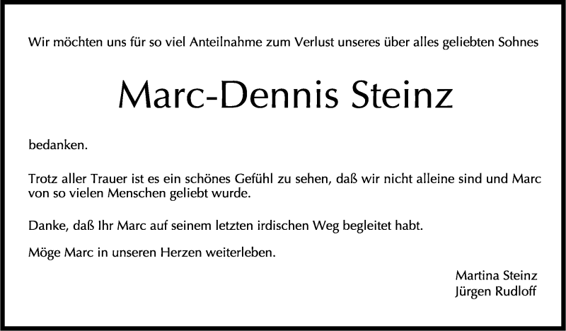  Traueranzeige für Marc-Dennis Steinz vom 25.01.2014 aus Stuttgarter Zeitung / Stuttgarter Nachrichten