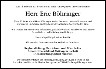 Traueranzeige von Eric Böhringer von Stuttgarter Zeitung / Stuttgarter Nachrichten