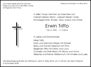 Traueranzeige von Erwin Triffo von Stuttgarter Zeitung / Stuttgarter Nachrichten