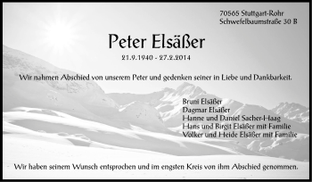 Traueranzeige von Peter Elsäßer von Stuttgarter Zeitung / Stuttgarter Nachrichten