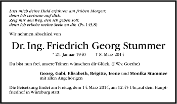 Traueranzeige von Friedrich Georg Stummer von Stuttgarter Zeitung / Stuttgarter Nachrichten