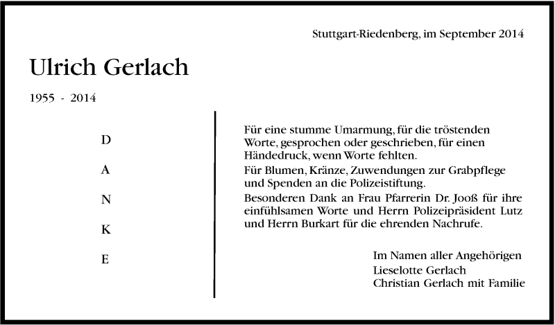  Traueranzeige für Ulrich Gerlach vom 06.09.2014 aus Stuttgarter Zeitung / Stuttgarter Nachrichten