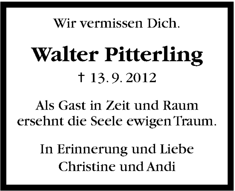  Traueranzeige für Walter Pitterling vom 13.09.2014 aus Stuttgarter Zeitung / Stuttgarter Nachrichten