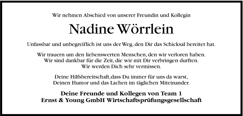  Traueranzeige für Nadine Wörrlein vom 17.10.2014 aus Stuttgarter Zeitung / Stuttgarter Nachrichten