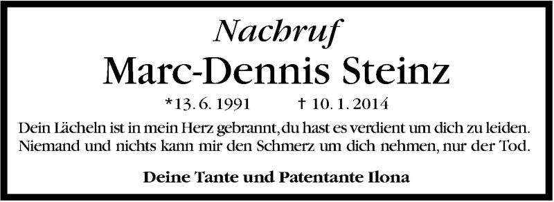  Traueranzeige für Marc-Dennis Steinz vom 10.01.2015 aus Stuttgarter Zeitung / Stuttgarter Nachrichten