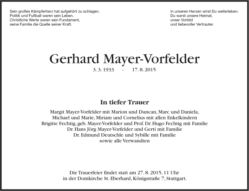  Traueranzeige für Gerhard Mayer-Vorfelder vom 20.08.2015 aus Stuttgarter Zeitung / Stuttgarter Nachrichten