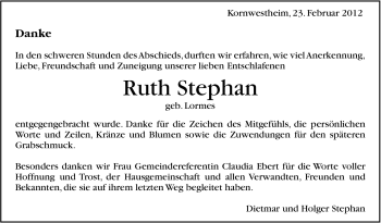 Traueranzeige von Ruth Stephan von Stuttgarter Zeitung / Stuttgarter Nachrichten