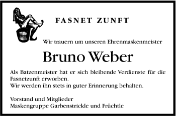 Traueranzeige von Bruno Weber von Stuttgarter Zeitung / Stuttgarter Nachrichten