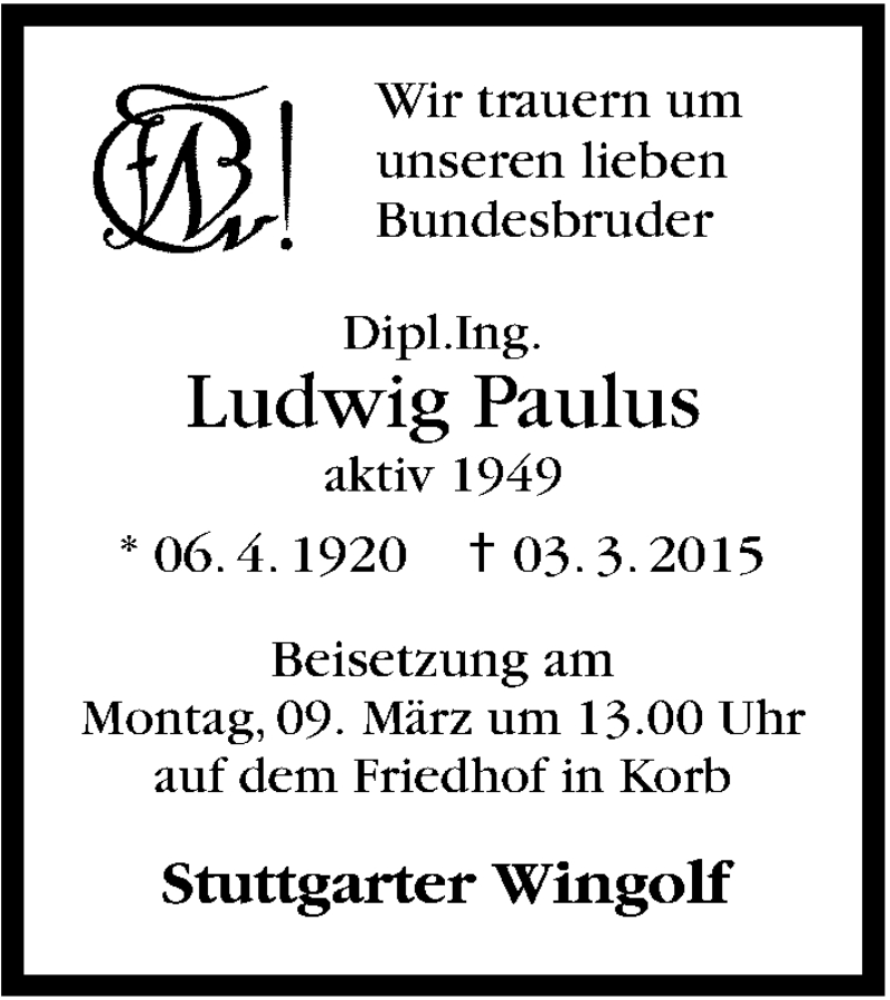  Traueranzeige für Ludwig Paulus vom 06.03.2015 aus Stuttgarter Zeitung / Stuttgarter Nachrichten
