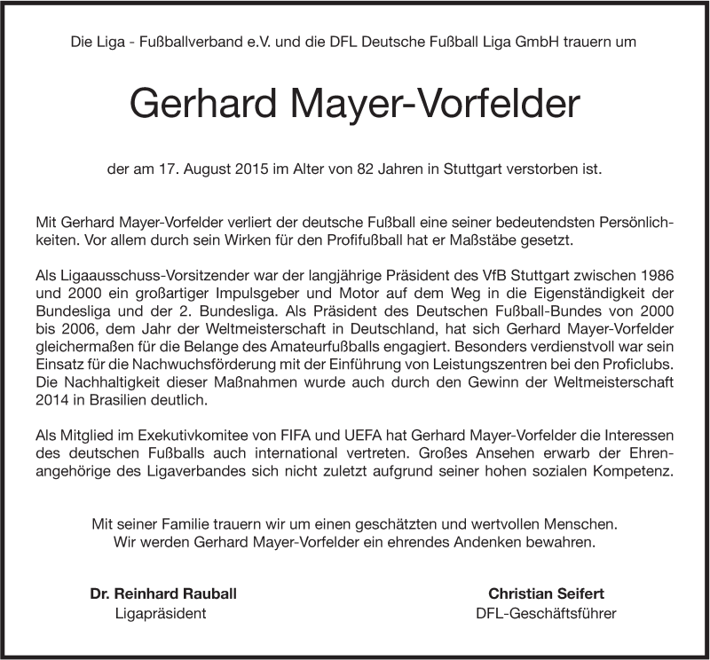  Traueranzeige für Gerhard Mayer-Vorfelder vom 22.08.2015 aus Stuttgarter Zeitung / Stuttgarter Nachrichten