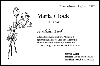 Traueranzeige von Maria Glock von Marbacher Zeitung