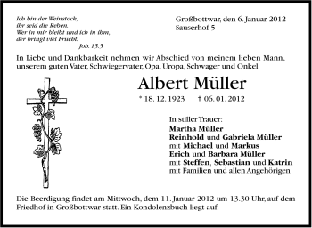Traueranzeige von Albert Müller von Marbacher Zeitung
