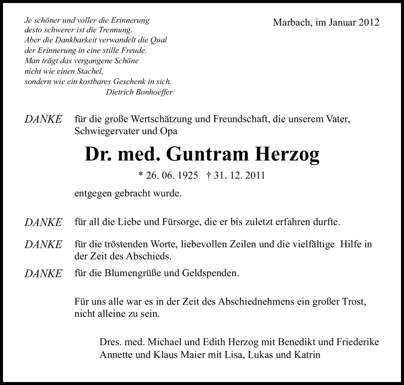  Traueranzeige für Gruntram Herzog vom 14.01.2012 aus Marbacher Zeitung