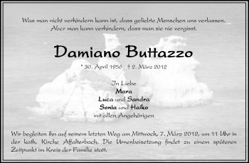 Traueranzeige von Damiano Buttazzo von Marbacher Zeitung
