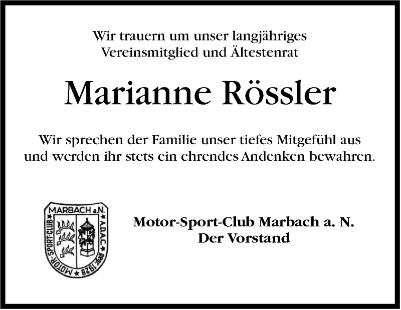 Traueranzeige für Marianne Rössler vom 09.03.2013 aus Stuttgarter Zeitung / Stuttgarter Nachrichten