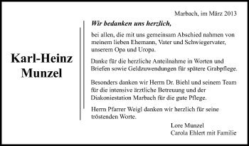 Traueranzeige von Karl-Heinz Munzel von Stuttgarter Zeitung / Stuttgarter Nachrichten