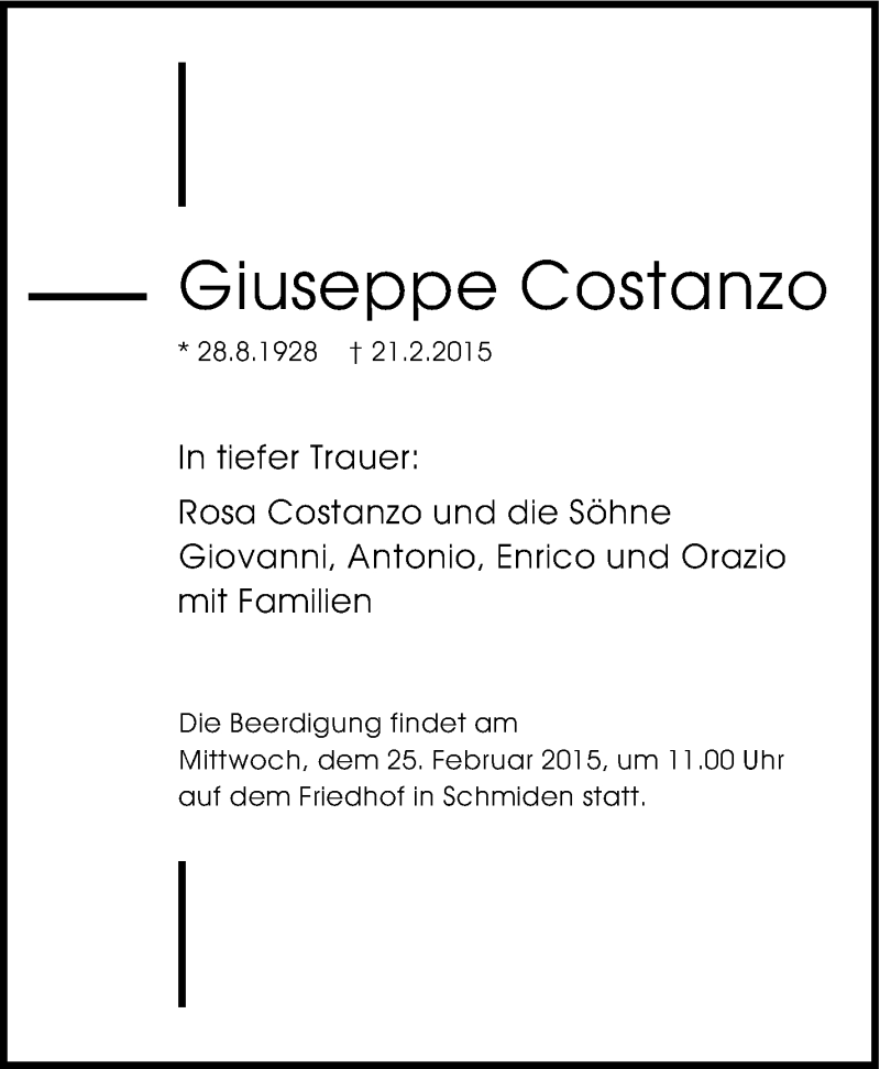 Traueranzeige für Giuseppe Costanzo vom 24.02.2015 aus Stuttgarter Zeitung / Stuttgarter Nachrichten