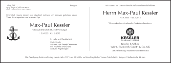 Traueranzeige von Max-Paul Kessler von Stuttgarter Zeitung / Stuttgarter Nachrichten