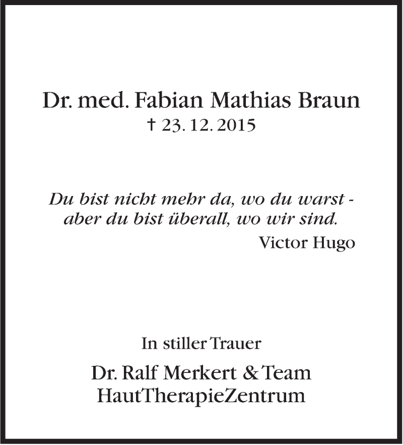  Traueranzeige für Fabian Mathias Braun vom 09.01.2016 aus Stuttgarter Zeitung / Stuttgarter Nachrichten