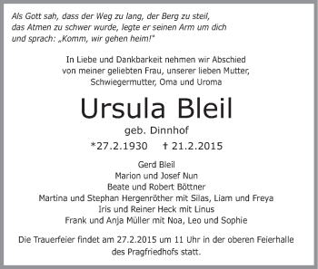 Traueranzeige von Ursula Bleil von Stuttgarter Zeitung / Stuttgarter Nachrichten