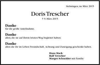Traueranzeige von Doris Trescher von Stuttgarter Zeitung / Stuttgarter Nachrichten