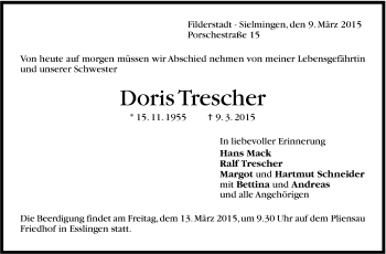 Traueranzeige von Doris Trescher von Stuttgarter Zeitung / Stuttgarter Nachrichten