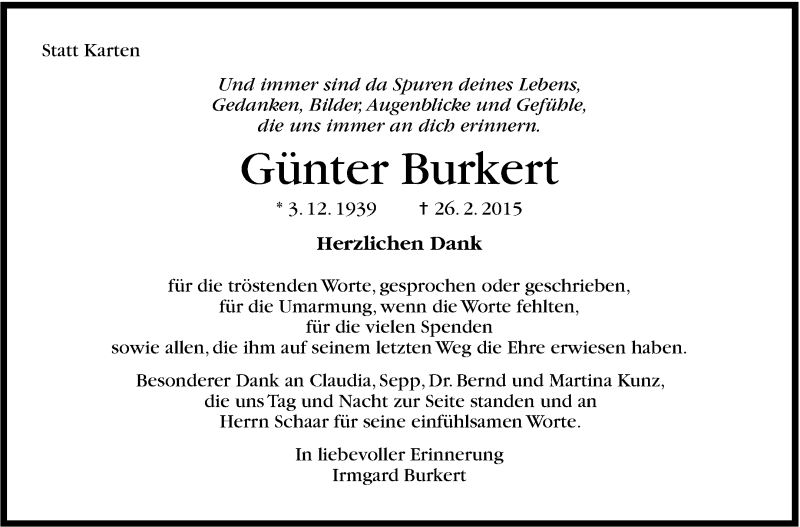  Traueranzeige für Günter Burkert vom 23.03.2015 aus Stuttgarter Zeitung / Stuttgarter Nachrichten