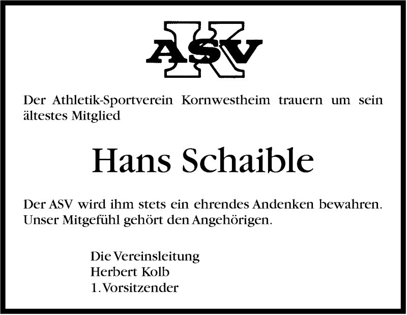  Traueranzeige für Hans Schaible vom 25.02.2015 aus Stuttgarter Zeitung / Stuttgarter Nachrichten