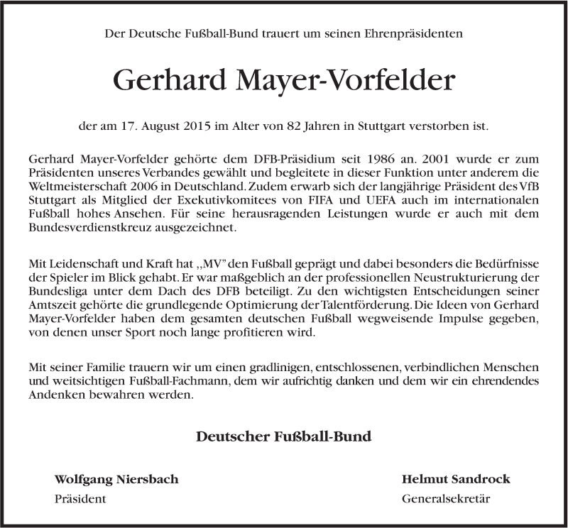  Traueranzeige für Gerhard Mayer-Vorfelder vom 22.08.2015 aus Stuttgarter Zeitung / Stuttgarter Nachrichten