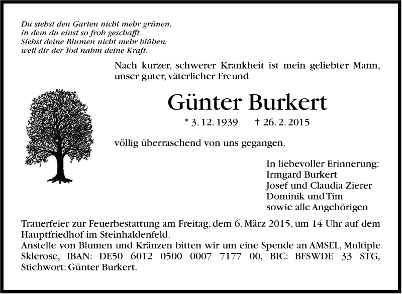  Traueranzeige für Günter Burkert vom 03.03.2015 aus Stuttgarter Zeitung / Stuttgarter Nachrichten