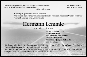 Traueranzeige von Hermann Lemmle von Marbacher Zeitung