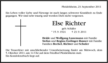 Traueranzeige von Else Richter von Marbacher Zeitung