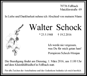 Traueranzeige von Walter Schock von Stuttgarter Zeitung / Stuttgarter Nachrichten