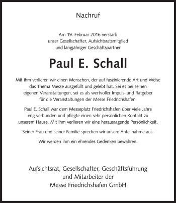 Traueranzeige von Paul Schall von Stuttgarter Zeitung / Stuttgarter Nachrichten