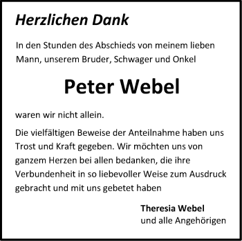 Traueranzeige von Peter Webel von Stuttgarter Zeitung / Stuttgarter Nachrichten