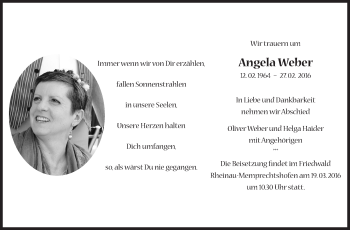 Traueranzeige von Angela Weber von Stuttgarter Zeitung / Stuttgarter Nachrichten