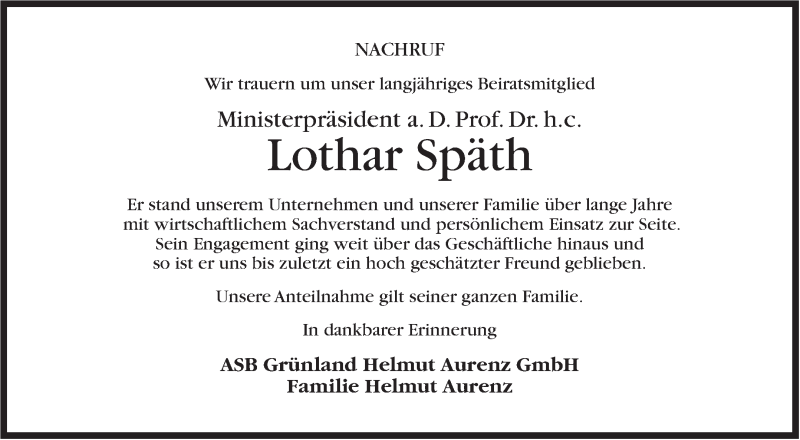  Traueranzeige für Lothar Späth vom 22.03.2016 aus Stuttgarter Zeitung / Stuttgarter Nachrichten