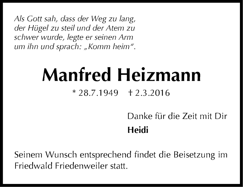  Traueranzeige für Manfred Heizmann vom 04.03.2016 aus Stuttgarter Zeitung / Stuttgarter Nachrichten