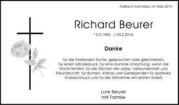 Traueranzeige von Richard Beurer von Stuttgarter Zeitung / Stuttgarter Nachrichten