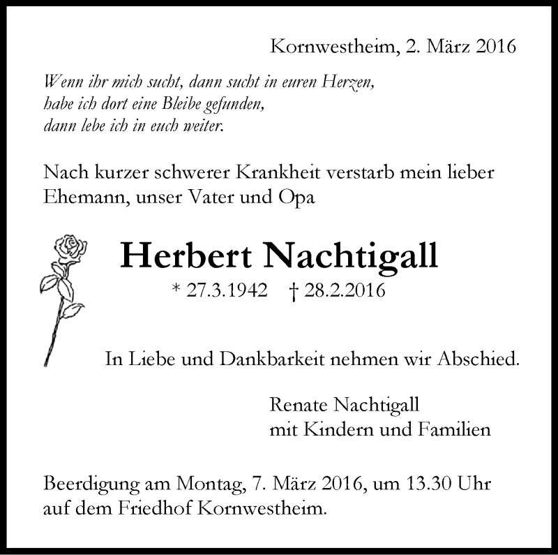  Traueranzeige für Herbert Nachtigall vom 02.03.2016 aus Stuttgarter Zeitung / Stuttgarter Nachrichten