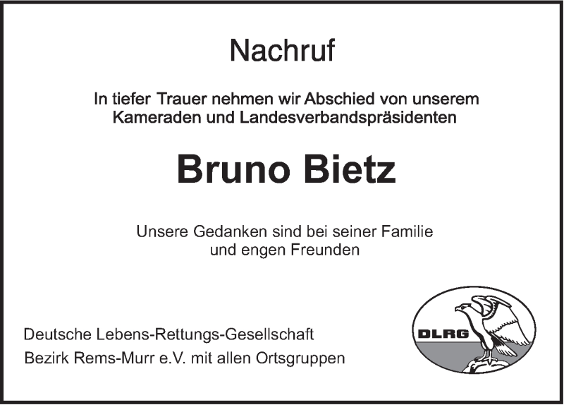  Traueranzeige für Bruno Bietz vom 07.03.2016 aus Stuttgarter Zeitung / Stuttgarter Nachrichten