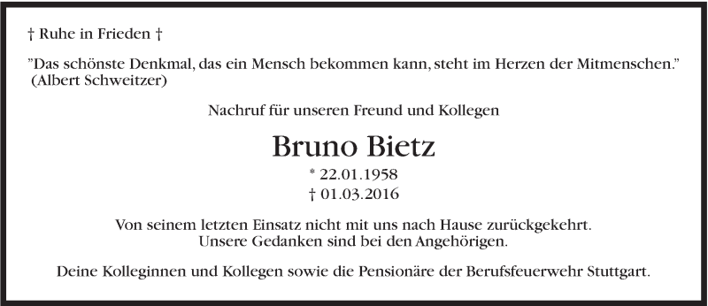  Traueranzeige für Bruno Bietz vom 07.03.2016 aus Stuttgarter Zeitung / Stuttgarter Nachrichten