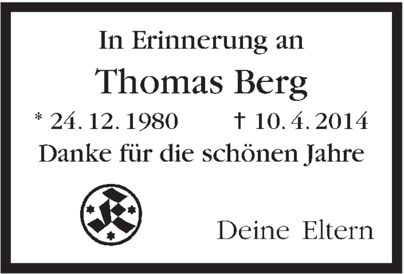  Traueranzeige für Thomas Berg vom 09.04.2016 aus Stuttgarter Zeitung / Stuttgarter Nachrichten