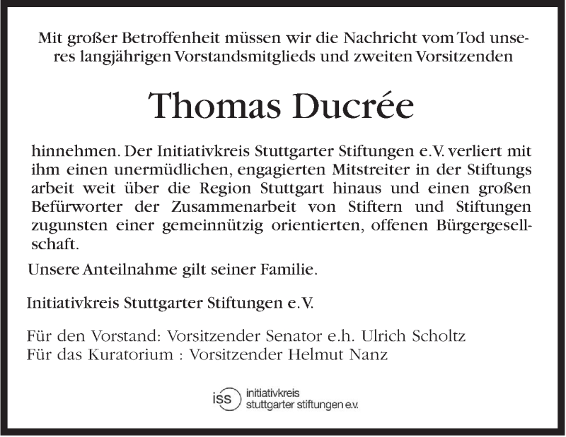  Traueranzeige für Thomas Ducrée vom 03.05.2016 aus Stuttgarter Zeitung / Stuttgarter Nachrichten