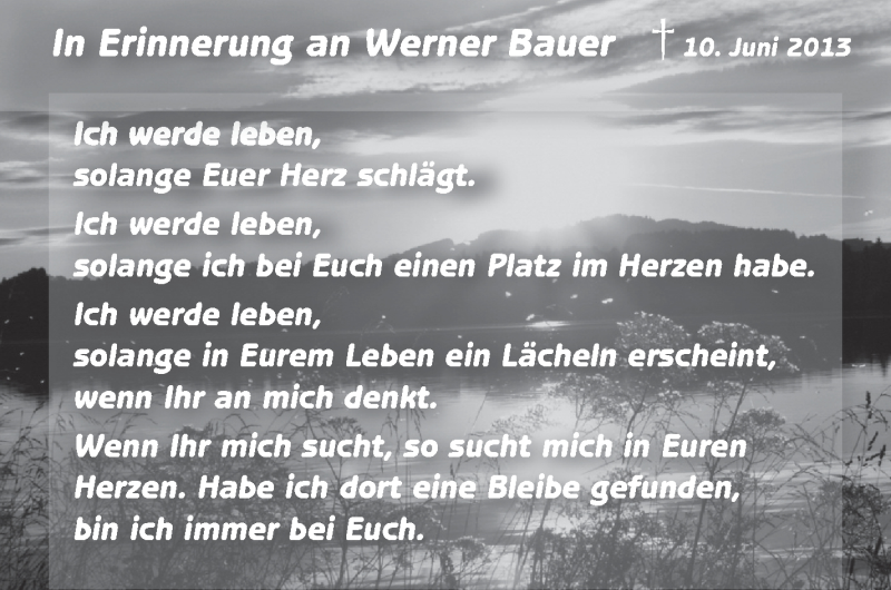  Traueranzeige für Werner Bauer vom 10.06.2016 aus Stuttgarter Zeitung / Stuttgarter Nachrichten