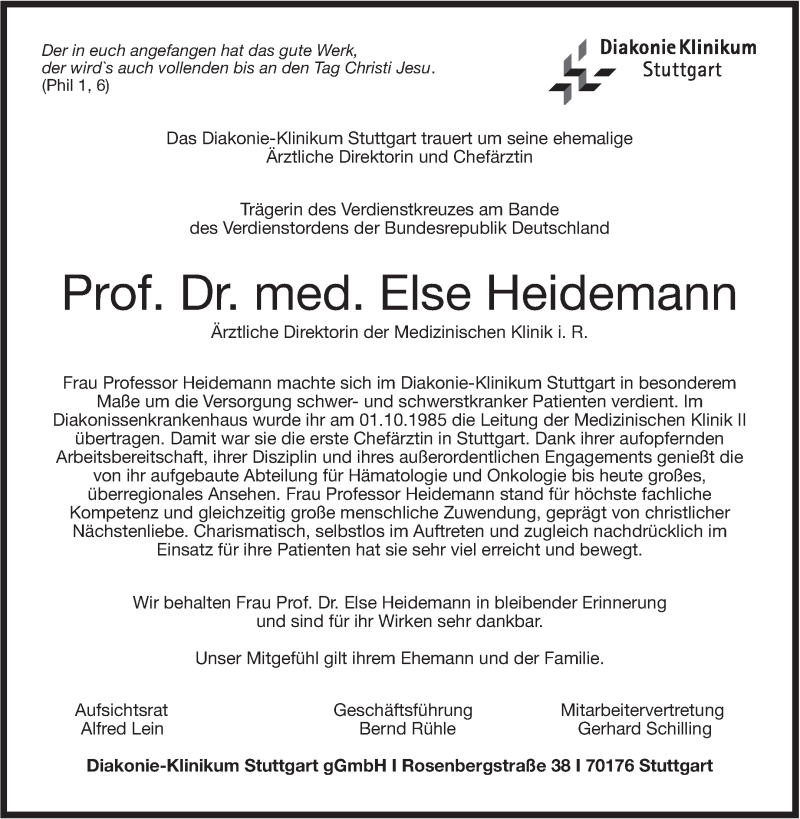  Traueranzeige für Else Heidemann vom 10.09.2016 aus Stuttgarter Zeitung / Stuttgarter Nachrichten