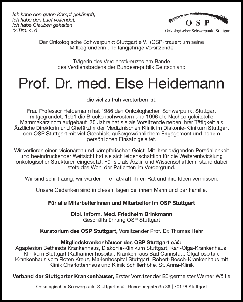  Traueranzeige für Else Heidemann vom 10.09.2016 aus Stuttgarter Zeitung / Stuttgarter Nachrichten